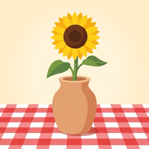 The Rut icon: a sunflower in a vase on a checked tablecloth